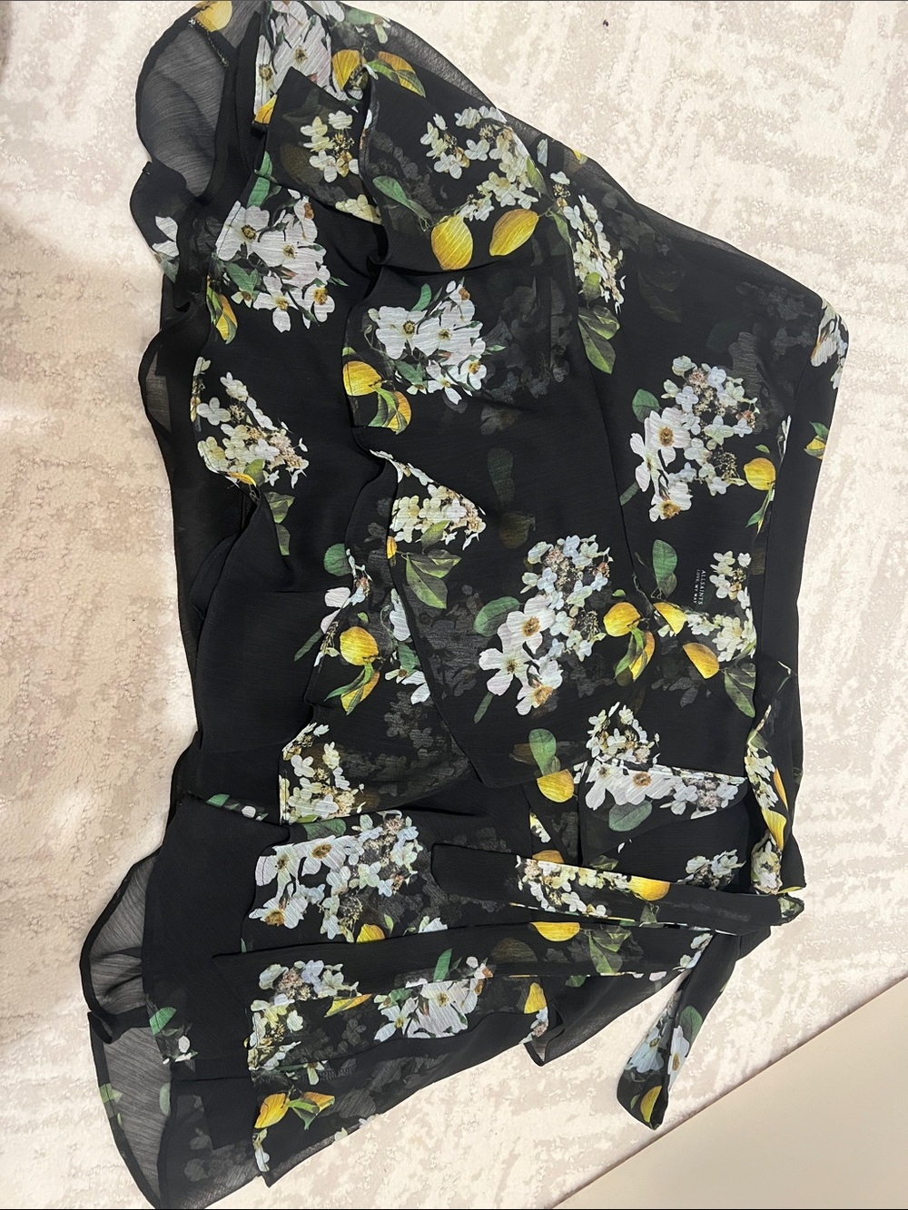 All Saints Black Floral & Lemon Sheer Skort